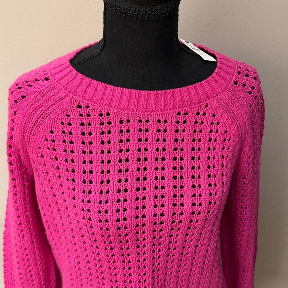 Talbots Pink Open Knit Sweater Petite Medium NWT. 100% cotton